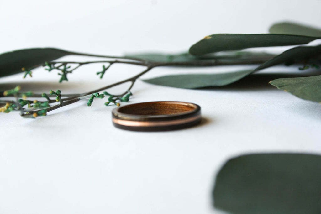 3mm_thin_ebony_wooden_ring_with_hawaiian_koa_wood_lining_and_rose_gold_inlay Img
